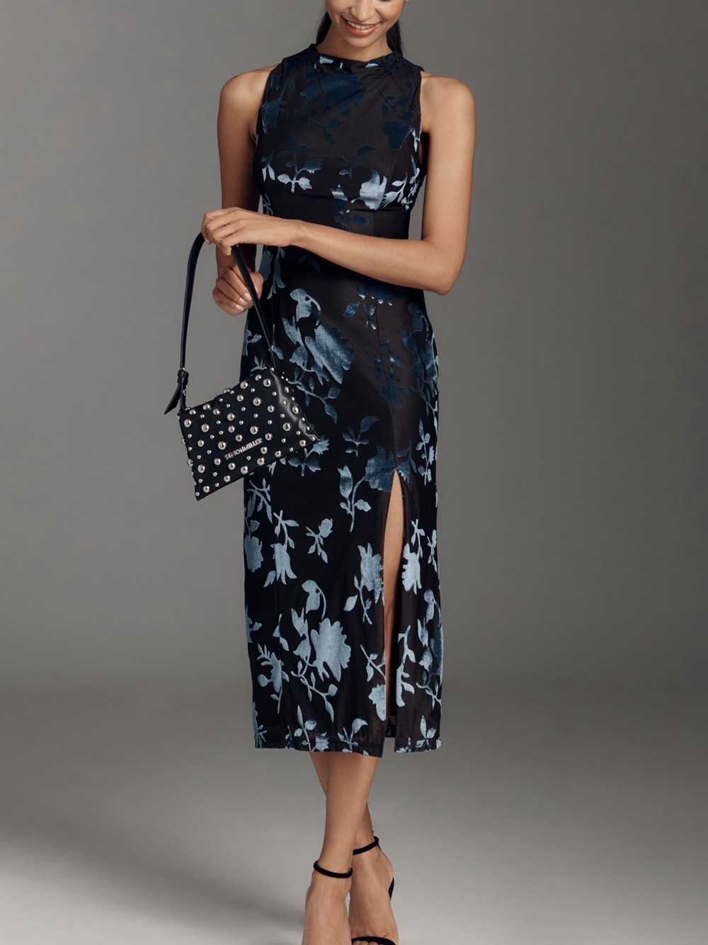 Hutch Darby Burnout Velvet Floral Midi Dress Blueberry Size XL NWT